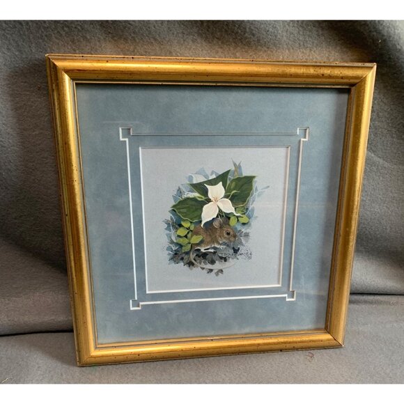 Framed Mouse Watercolor by Theresa Politowicz in Gold Frame Signed 10x10 - Picture 7 of 10